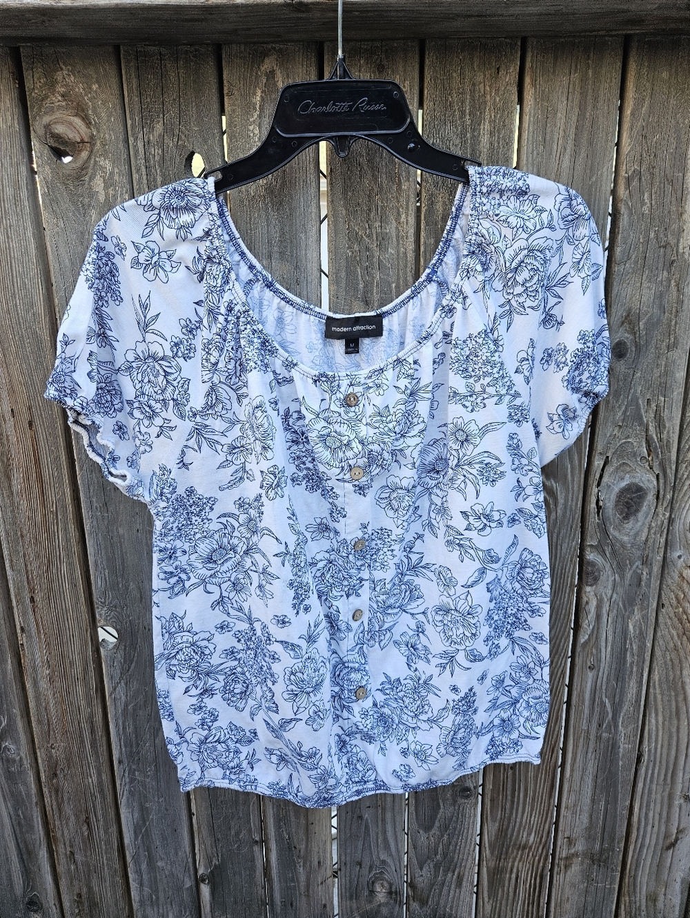 Blue Floral Button-Front Women’s Top Size M